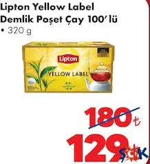 LİPTON YELLOW LABEL DEMLİK POŞET ÇAY 100'LÜ 320 G